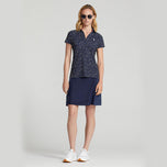 RLX Ralph Lauren Lauren Cetak Airflow Wanita V -Neck Golf Polo Shirt - Bintang Malam Musim Panas Angkatan Laut Prancis