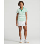 RLX Ralph Lauren Wanita Perfomance Stripe Golf Polo Shirt - Pure White/Cruise Green Fairway