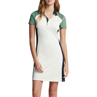 RLX RALPH LAUREN DRAME's kleurgeblokkeerde stretch polo golfjurk - chique crème/vermoeidheid multi