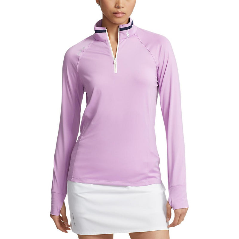 RLX Ralph Lauren Women's Jersey Quarter Zip Golf Pullover - Light Mauve/French Navy