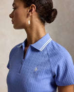 Polo de golf RLX Ralph Lauren Active Cable 1/4 Zip pour femmes - Brume bleue/Céramique