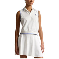 RLX Ralph Lauren 女式無袖 Tour Pique 高爾夫 Polo 衫 - 陶瓷白/藍霧