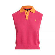 RLX Ralph Lauren mouwloos gebreid golfpoloshirt voor dames - felroze/Key West oranje