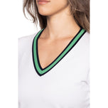 Golftini Fashion Wanita V -Neck Sweater - White/Kelly Green