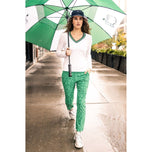 Golftini Fashion Wanita V -Neck Sweater - White/Kelly Green