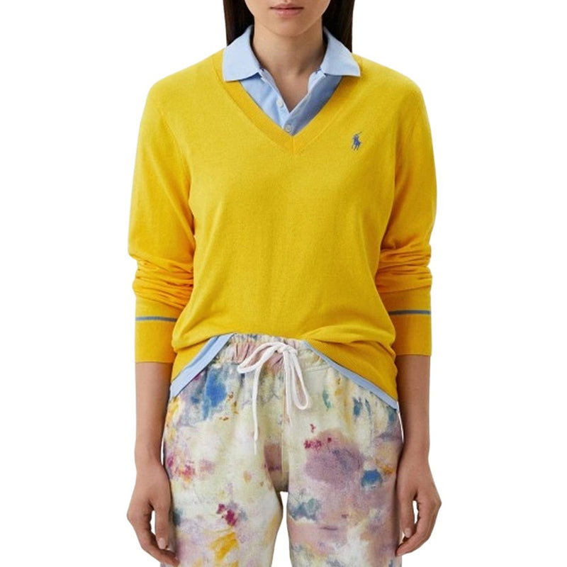 Polo Golf Ralph Lauren Women's Cotton Blend V-Neck Golf Jumper - Beach Yellow