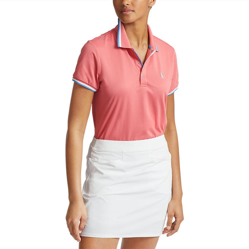 RLX Ralph Lauren Women's Tour Pique Golf Polo Shirt - Desert Rose/White/Hatteras Blue