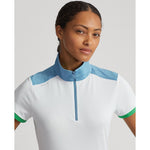 RLX Ralph Lauren Women's Stretch Mesh 1/4 Zip Golf Shirt - Pure White/Hatteras Blue