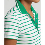 RLX Ralph Lauren Wanita Perfomance Stripe Golf Polo Shirt - Pure White/Cruise Green Fairway