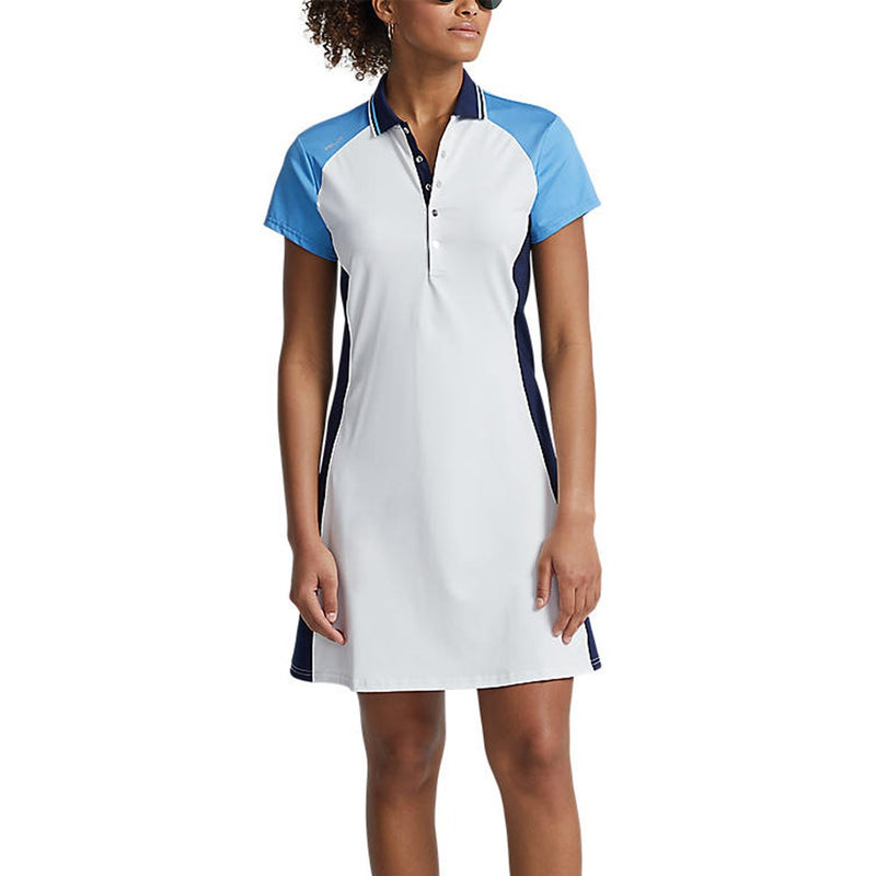 RLX Ralph Lauren Women's Colour Blocked Stretch Polo Golf Dress - Pure White/Florida Blue Multi