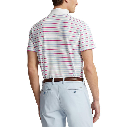 RLX Ralph Lauren Tour Pique Stripe Polo Shirt - Pure White Multi Pink