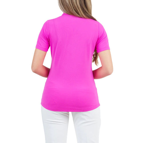 IBKUL Women's Short Sleeve Zip Mock Neck Polo - Hot Pink