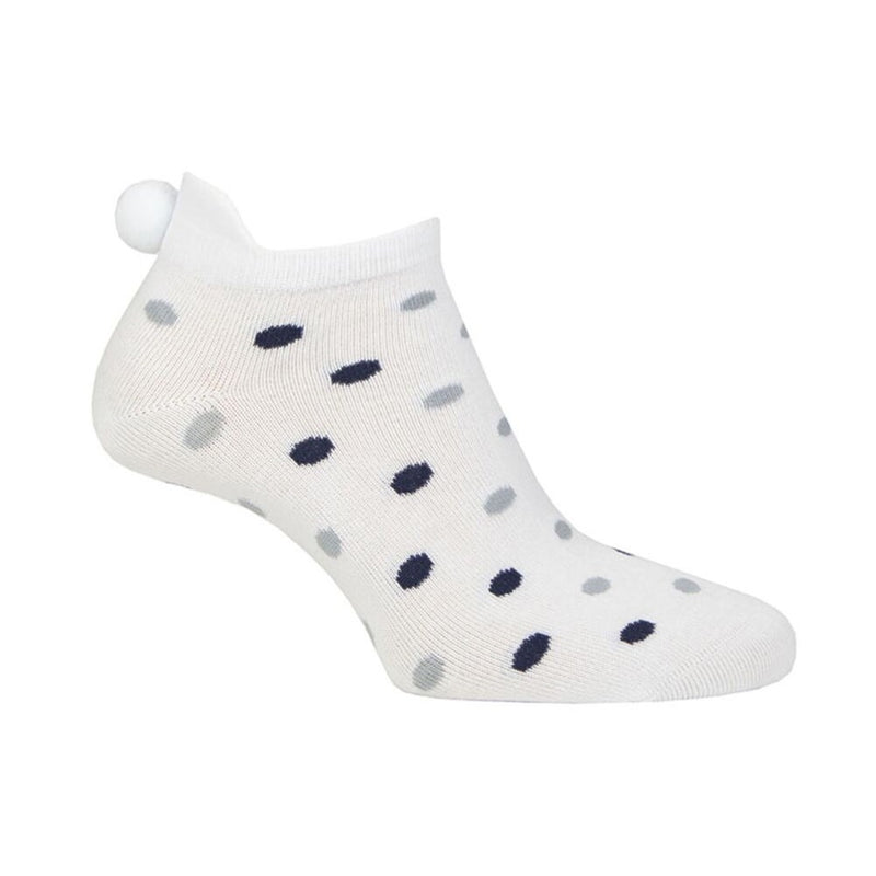 Glenmuir Women's Eugenie Patterned Golf Socks - White/Navy & Light Grey Dots