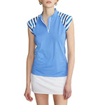 RLX Ralph Lauren Women's Cap Sleeve Quarter Zip Pique Golf Shirt - Bright Blue