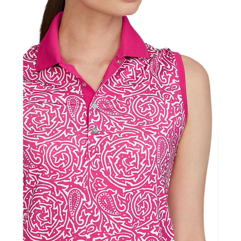 RLX Ralph Lauren Women's Printed Airflow Sleeveless Golf Shirt - Aruba Pink Block Print Vines