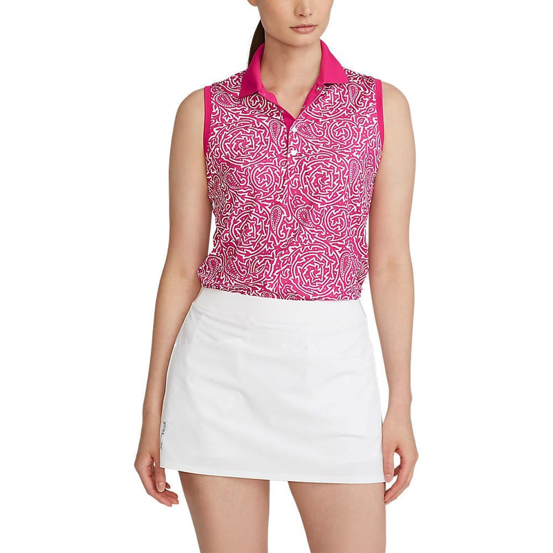 RLX Ralph Lauren Women's Printed Airflow Sleeveless Golf Shirt - Aruba Pink Block Print Vines