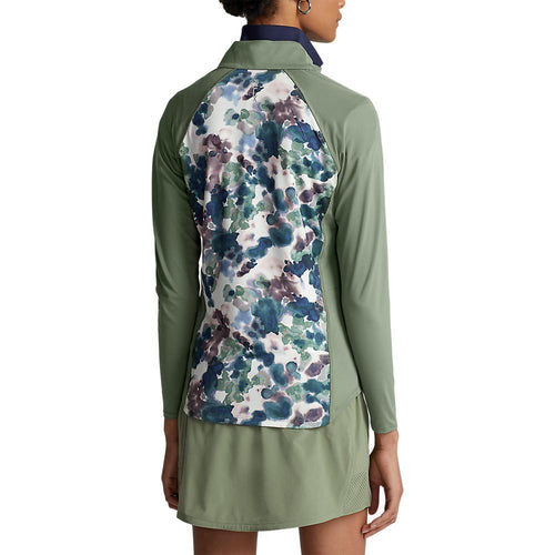 RLX Ralph Lauren Women's UV Jersey 1/4 Zip Pullover - Artist Abstract Camo/Cargo Green