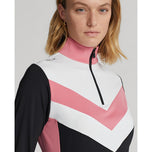 Rlx Ralph Lauren Femme's Power Stretch 1/4 Zip Pull Over - Polo Black / Desert Rose Multi